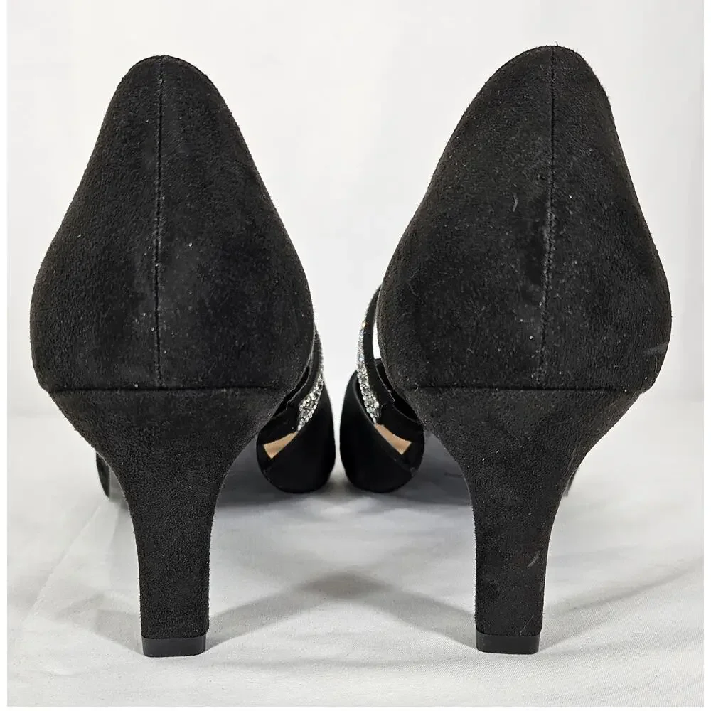 I.MILLER BRIANNA BLACK WOMEN’S SUEDE-LIKE STRAP HEEL – SIZE 8.5M – 3